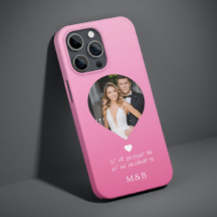 Foto Monogram Romantische Hartcoördinaten Modern Case-Mate iPhone 14 Hoesje