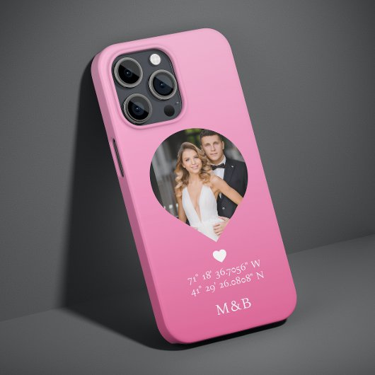 Foto Monogram Romantische Hartcoördinaten Modern Case-Mate iPhone Case