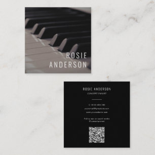 Foto Muzikant Piano Keys QR Code Modern Zwart Vierkante Visitekaartje