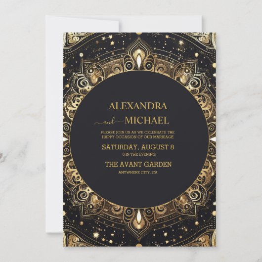 Foto Mystiek Zwart Goud Hemelse Sterren Bruiloft Kaart (Voorkant)