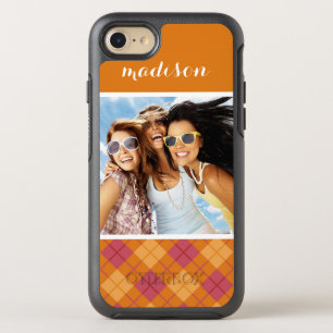 Foto & Naam Bias Plaid in Sinaasappel en Roze OtterBox Symmetry iPhone 8/7 Hoesje