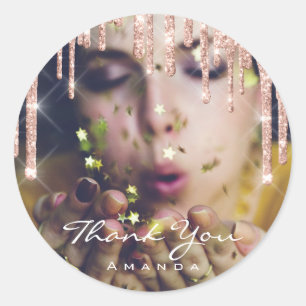 Foto: Naam Birthday Party Roos Glitter Ronde Sticker