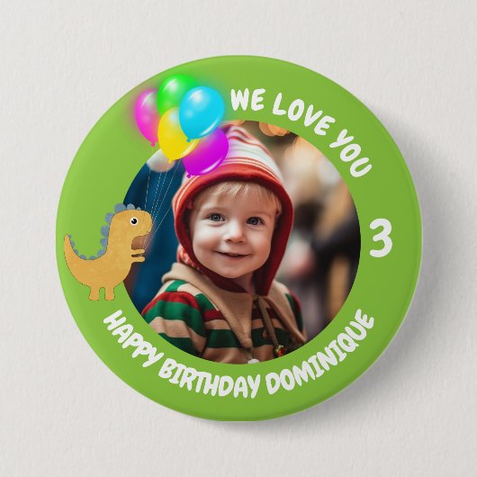  foto, naam en leeftijd Verjaardag Button (Voorkant)