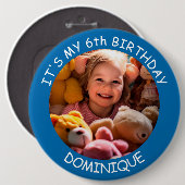 foto, naam en leeftijd Verjaardag Button (Voorkant /achterkant)