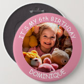  foto, naam en leeftijd Verjaardag Button (Voorkant /achterkant)