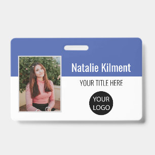 Foto naam logo barcoderegel blauw en wit personeel badge