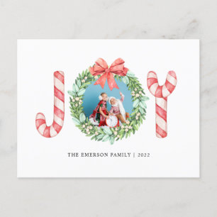 Foto, Naam, Vreugde Watercolor Kerstkrans Briefkaart