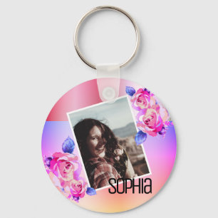 Foto Naam Waterverf Bloemen Roze Bloemen Rozen Sleutelhanger
