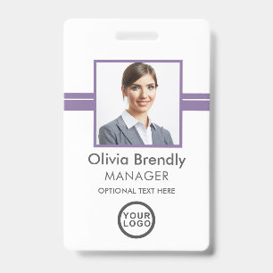 Foto Naam Werknemer ID-badge   Paars Wit Badge