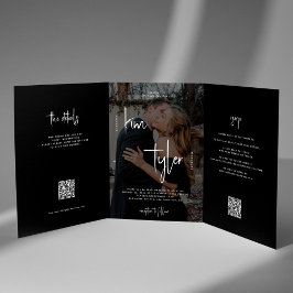 Foto namen script bruiloft RSVP details QR code Drieluik Uitnodiging