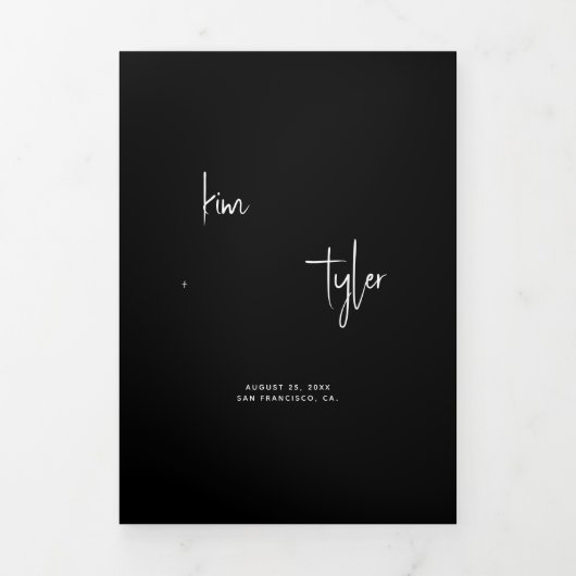 Foto namen script bruiloft RSVP details QR code Drieluik Uitnodiging (Cover)