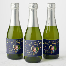 Foto Navy Blue Bedankt 2025 Afstuderen Favors Sparkling Wijnetiket
