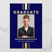 Foto Navy Blue Gold Afstuderen Aankondiging (Voorkant)
