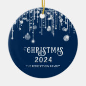 Foto Navy Blue String Lights Kerstfeest Keramisch Ornament (Voorkant)