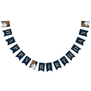 Foto Navy en Goud Art Deco Frame Gelukkig Verjaard Vlaggetjes