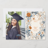 Foto Navy Sinaasappel Floral Afstuderen Aankondiging (Voorkant)