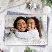 Foto: New Year Cheer Script Confetti Real Silver Folie Feestdagenkaart