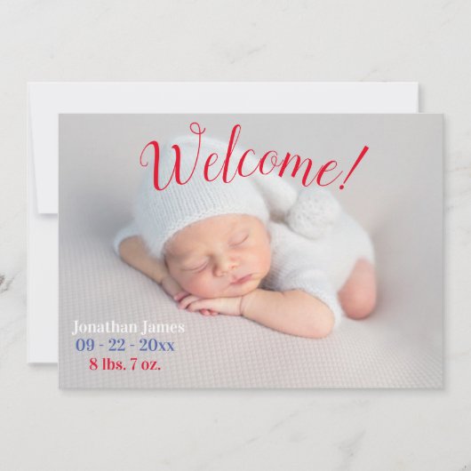 Foto Newborn Birth Script Simple Stats Aankondiging (Voorkant)