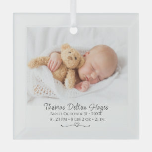 Foto Newborn statistieken gepersonaliseerd Glas Ornament