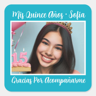 Foto Nombre Mis Quince Gracias Vierkante Sticker