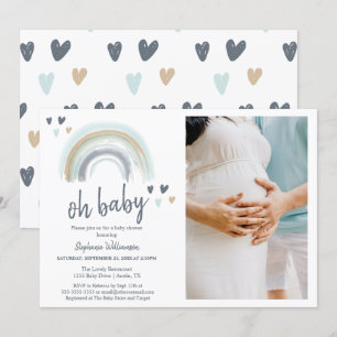 Foto Oh Baby Shower Blauwe Boho Regenboog Kaart