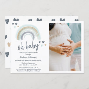 Foto Oh Baby shower Blue Boho Rainbow Kaart