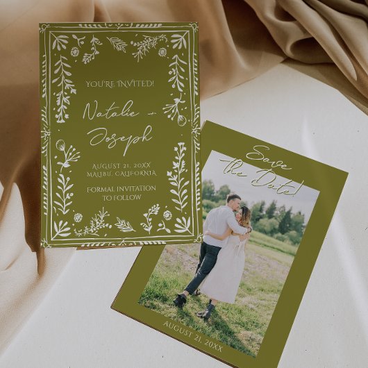Foto Olive met de hand getekende bloementuin save  The Date