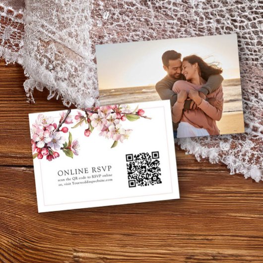 Foto Online RSVP QR Code Cherry Blossom Wedding