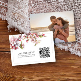 Foto Online RSVP QR Code Cherry Blossom Wedding Kaartje