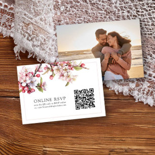Foto Online RSVP QR Code Cherry Blossom Wedding Kaartje