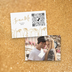 Foto Online RSVP QR Code Goud Wildflower Schets Informatiekaartje