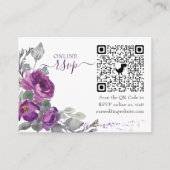 Foto Online RSVP QR Code Paars Weddenschap Floral Informatiekaartje (Voorkant)