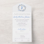 Foto op Back Blue Peony Wreath Simple Modern All In One Uitnodiging (Binnen)