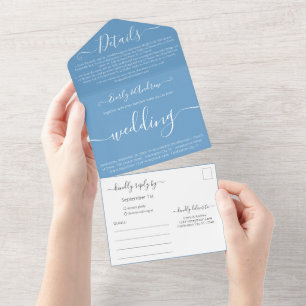 Foto op Back Simple Modern Tranquil Blue Wedding All In One Uitnodiging