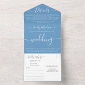 Foto op Back Simple Modern Tranquil Blue Wedding All In One Uitnodiging (Binnen)