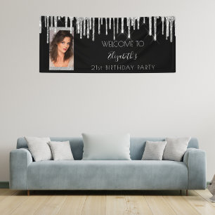 Foto op feestdag zwart zilverglitter elegant spandoek