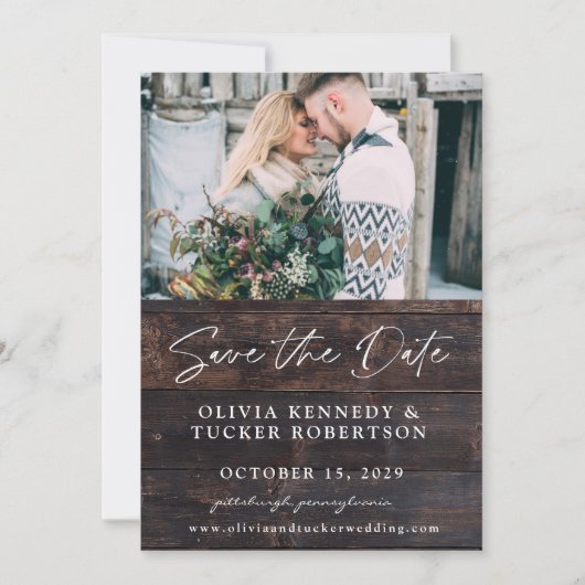 Foto op Wood Rustic Save the Date Uitnodiging (Voorkant)