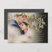 Foto Opslaan De Datum Modern Elegant Goud Script Briefkaart (Voorkant / Achterkant)