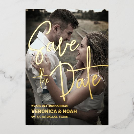 Foto opslaan de datum moderne bruiloft | Echt goud Folie Uitnodiging (Voorkant)
