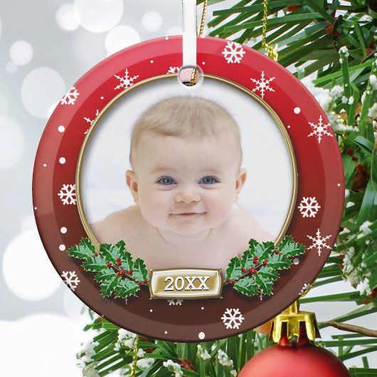 Foto Ornament | Eerste Kerstmis baby (rood)