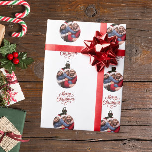 Foto ornament leuk script Kerstmis Cadeaupapier