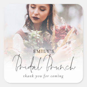 Foto-overlay bruidsuitnodiging brunch favor vierkante sticker