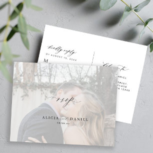 Foto overlay eenvoudige moderne bruiloft RSVP Briefkaart