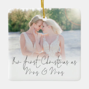Foto overlay Eerste Kerstmis Mrs Names Year Keramisch Ornament