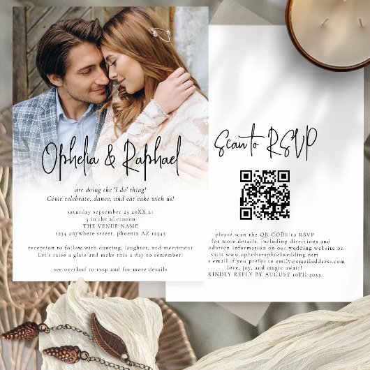 Foto Overlay Informele Script QR Code Boho Bruilof Kaart