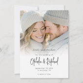 Foto-overlay Moderne Script QR-code Trouwen Save The Date (Voorkant)