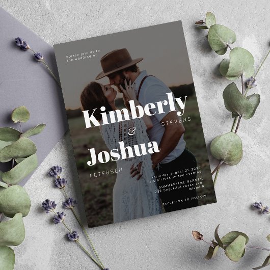 Foto-overlay moderne typografie bruiloft kaart