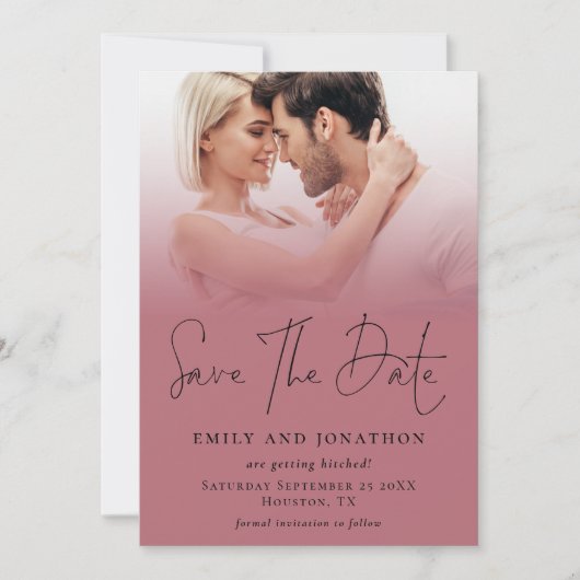Foto Overlay QR Roos Goud Zwart Script Bruiloft Save The Date (Voorkant)