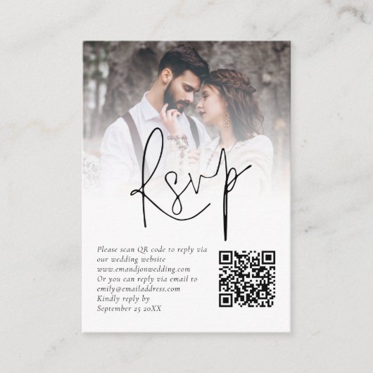 Foto Overlay Script QR Code Bruiloft RSVP Kaart (Voorkant)