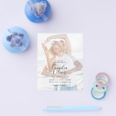 FOTO OVERLAY Tropische bladeren Blauw roze INVITE Flyer (Enkel)